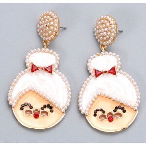 New Holiday Fashion Mrs. Claus/Granny Pearl Bead Design Alloy Stud Earrings-OS